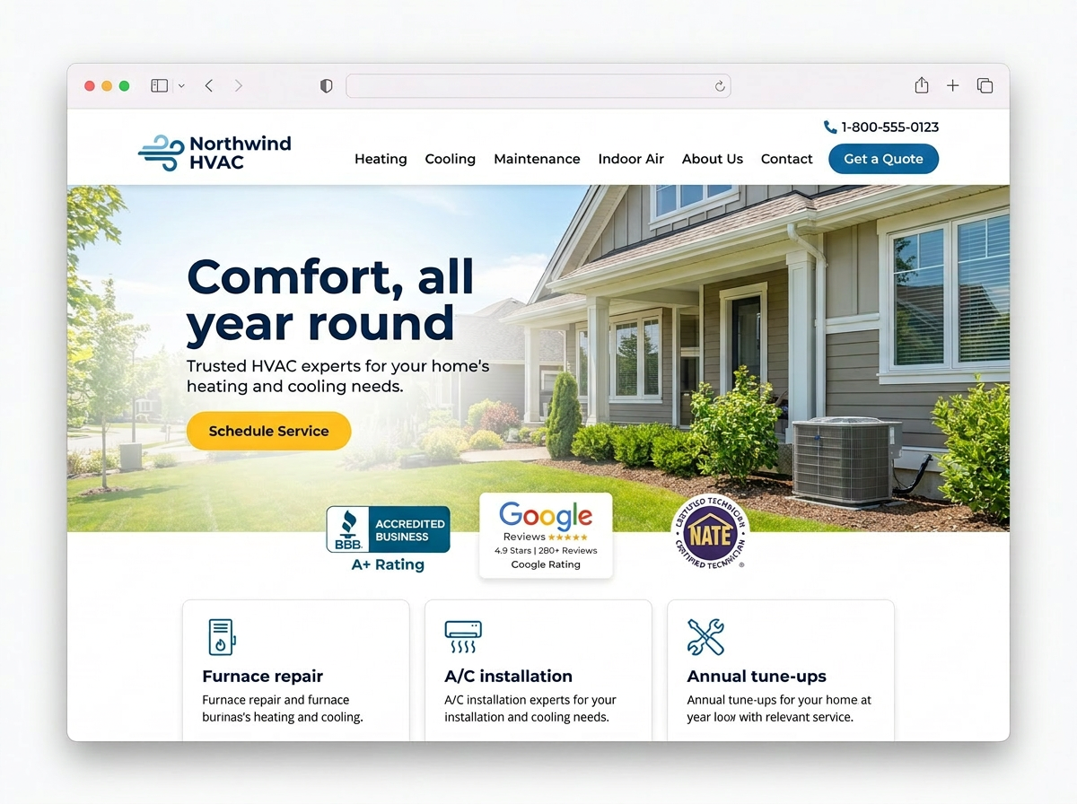 Northwind HVAC website mockup