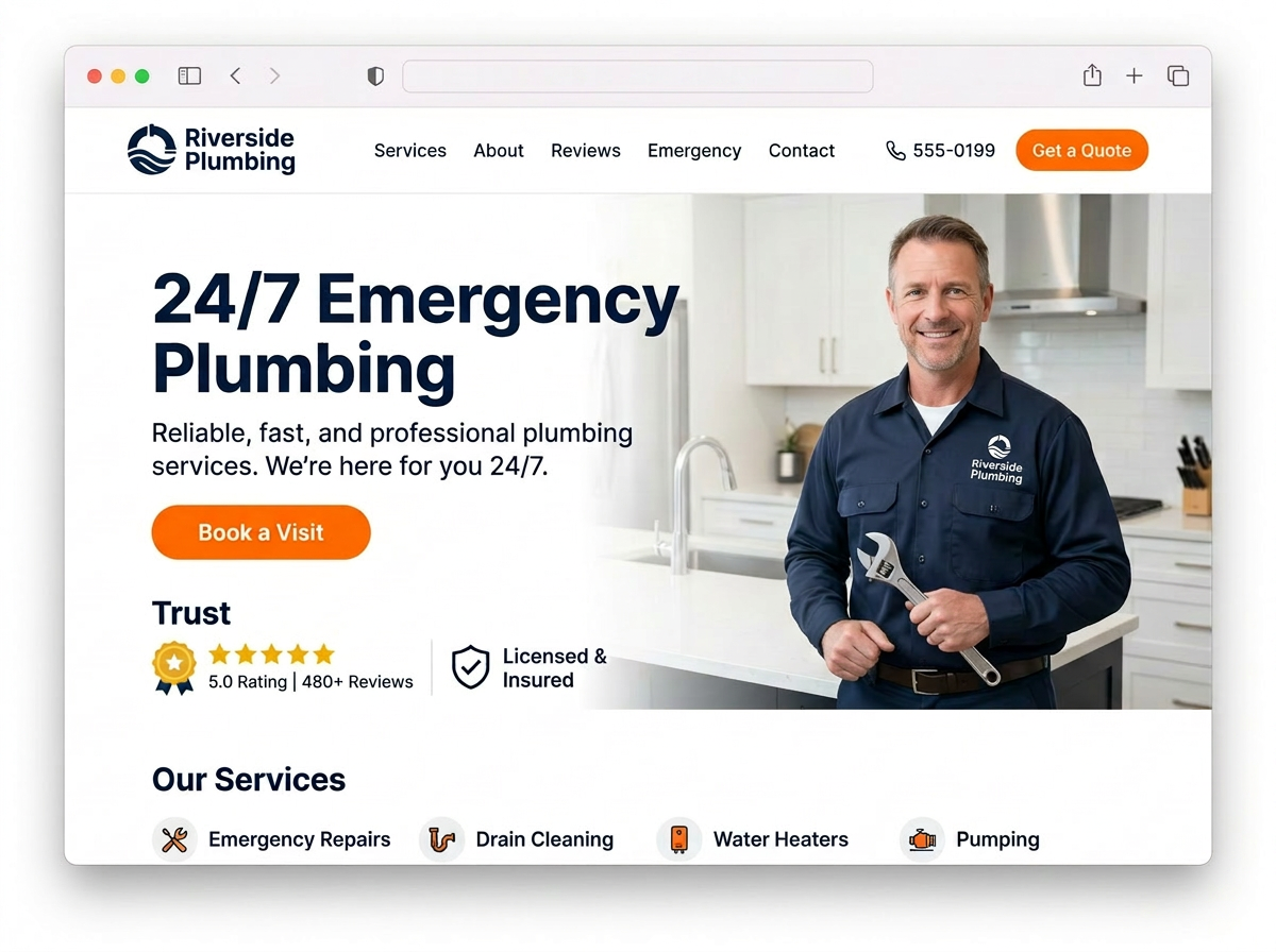 Riverside Plumbing website mockup